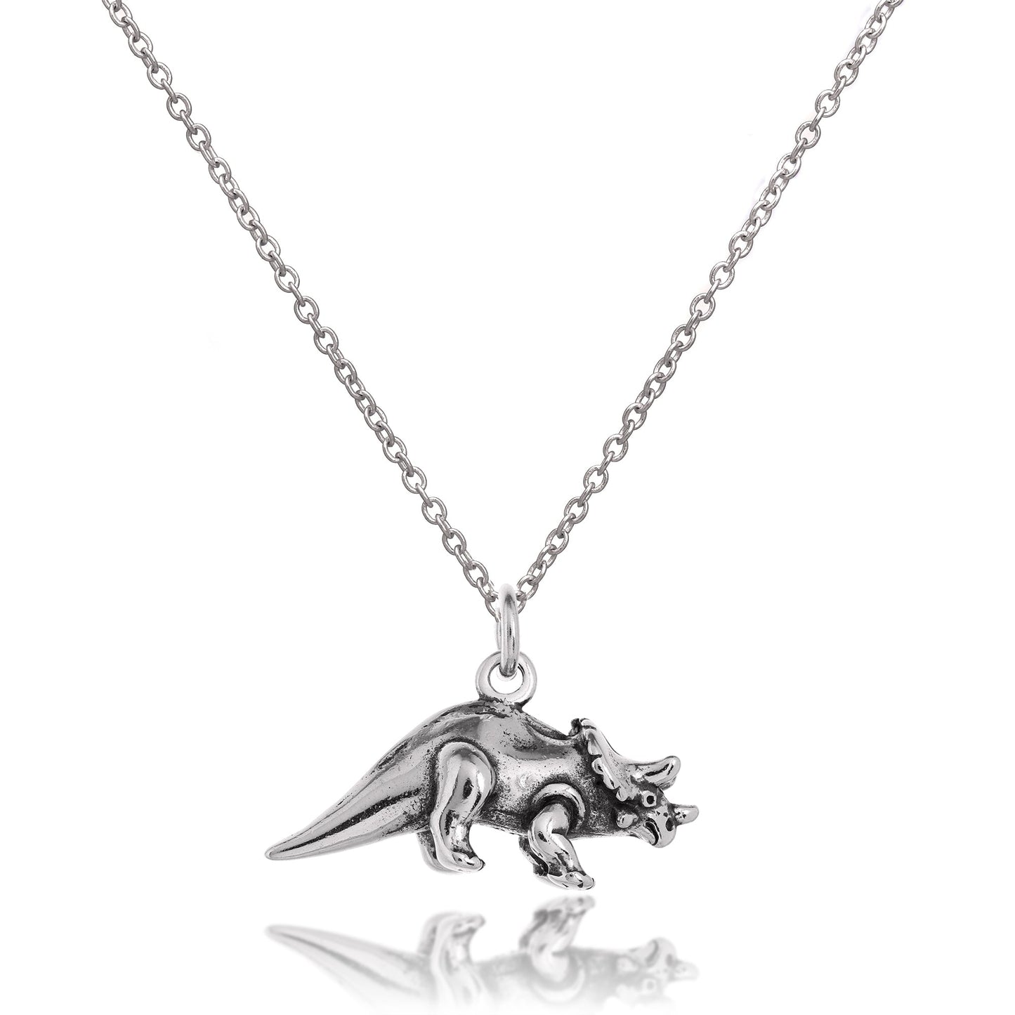 Collier dinosaure tricératops 3D en argent sterling