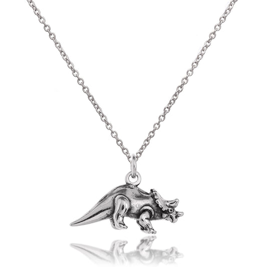Collier dinosaure tricératops 3D en argent sterling