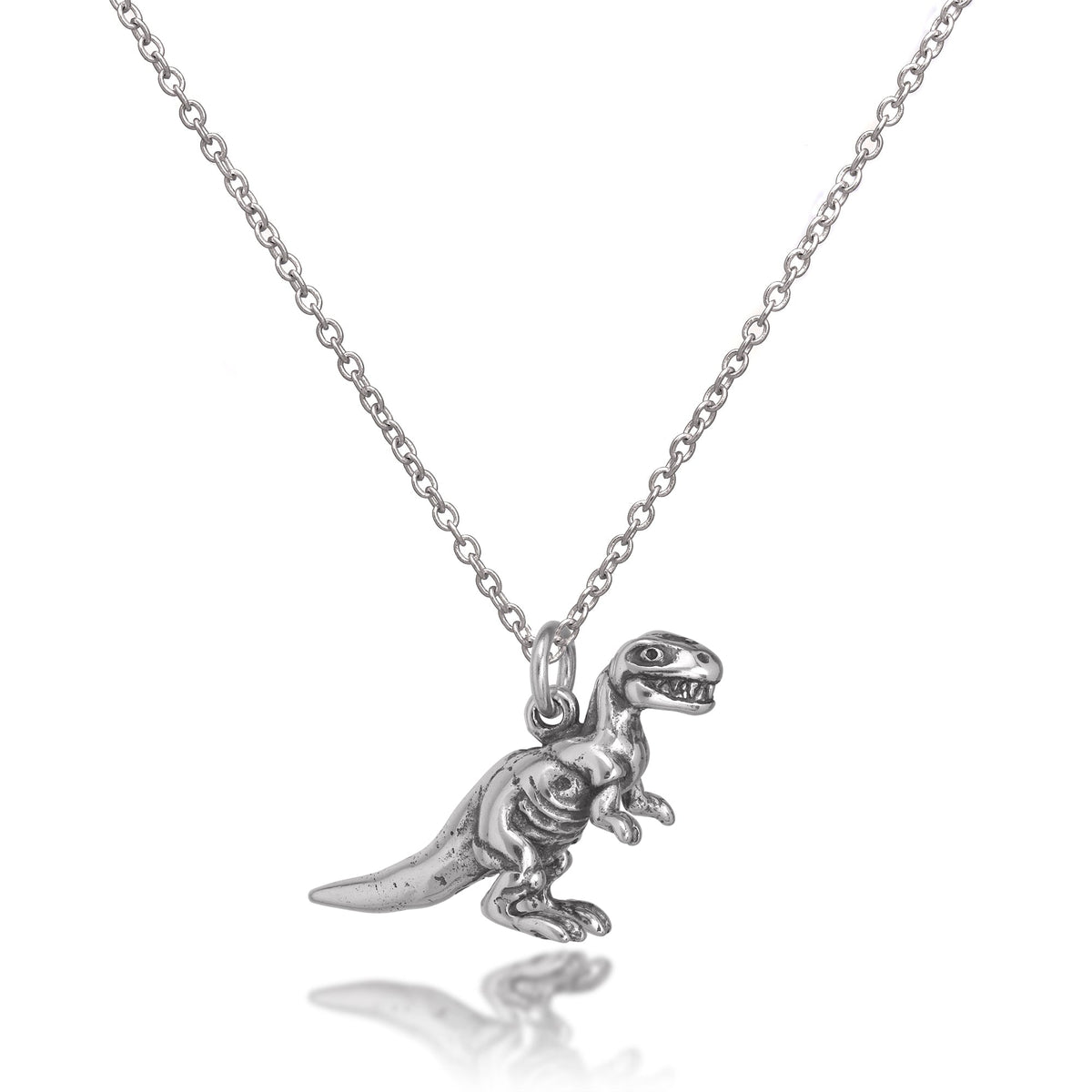 Collier en argent sterling massif représentant un dinosaure Tyrannosaurus Rex