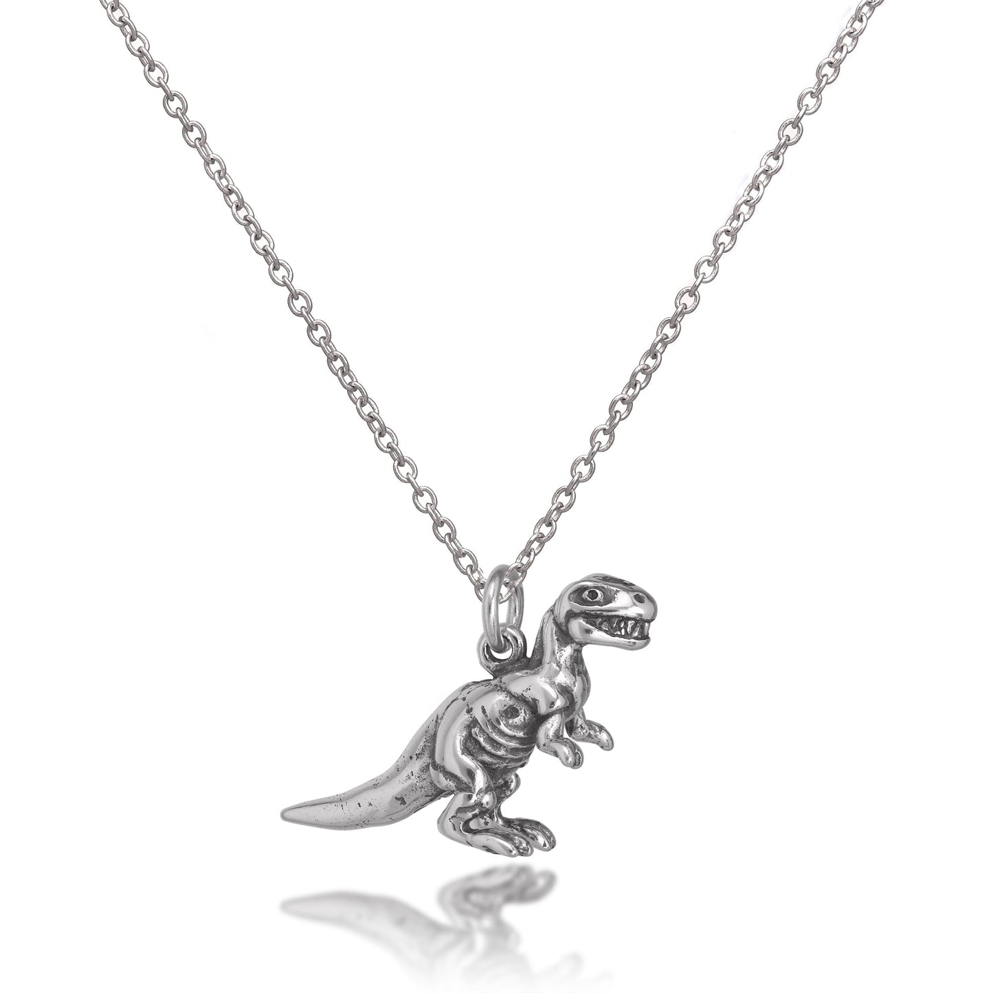 Collier en argent sterling massif représentant un dinosaure Tyrannosaurus Rex