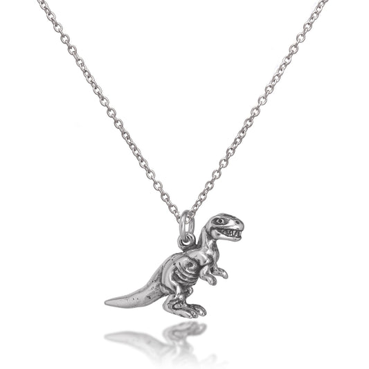 Collier en argent sterling massif représentant un dinosaure Tyrannosaurus Rex