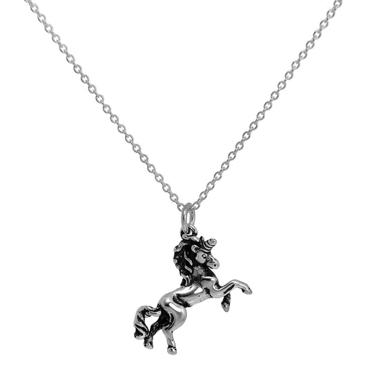 Collier licorne cabrée en argent sterling sur chaîne à maillons de 40 à 55 cm