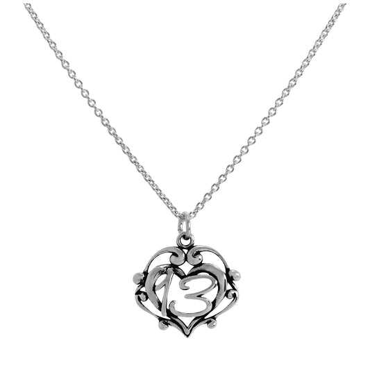 Collier pendentif cœur ouvert en filigrane d'argent sterling pour 13e anniversaire, 40 à 61 cm