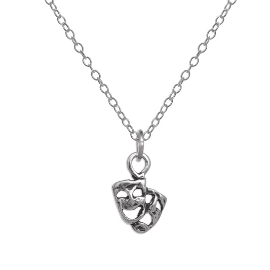 Collier avec pendentif en argent sterling représentant un masque de théâtre comique et tragique, 35 à 55 cm