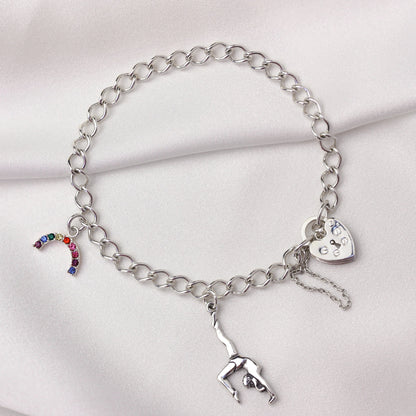 Bracelet à breloques en argent sterling avec fermoir en forme de cœur
