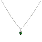 Collier avec pendentif en argent sterling et cristal vert émeraude en forme de cœur, 35 à 55 cm