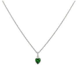 Collier avec pendentif en argent sterling et cristal vert émeraude en forme de cœur, 35 à 55 cm