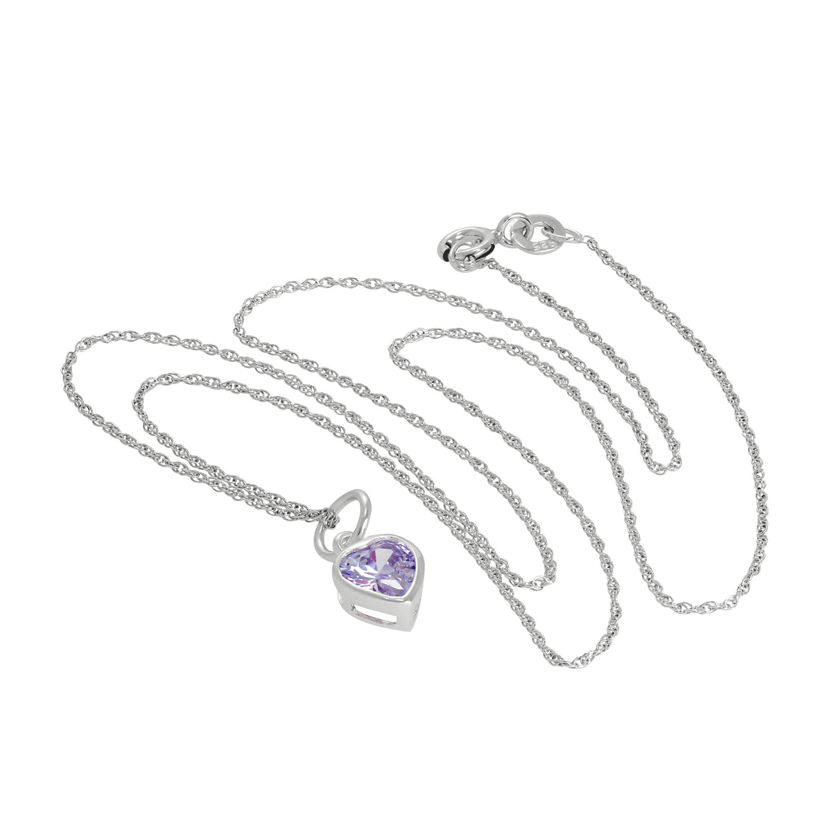 Collier avec pendentif en argent sterling et cristal violet, 35 à 55 cm