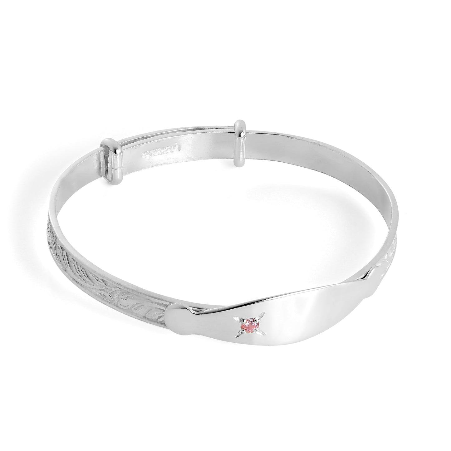 Bracelet extensible en argent sterling pour bébé, gravable, avec cristal CZ rose