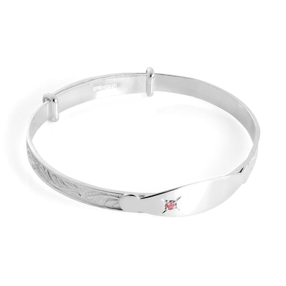 Bracelet extensible en argent sterling pour bébé, gravable, avec cristal CZ rose