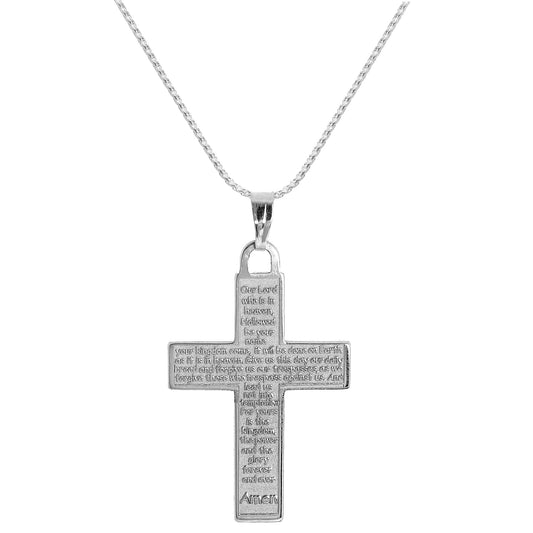 Collier pendentif croix en argent sterling avec Notre Père