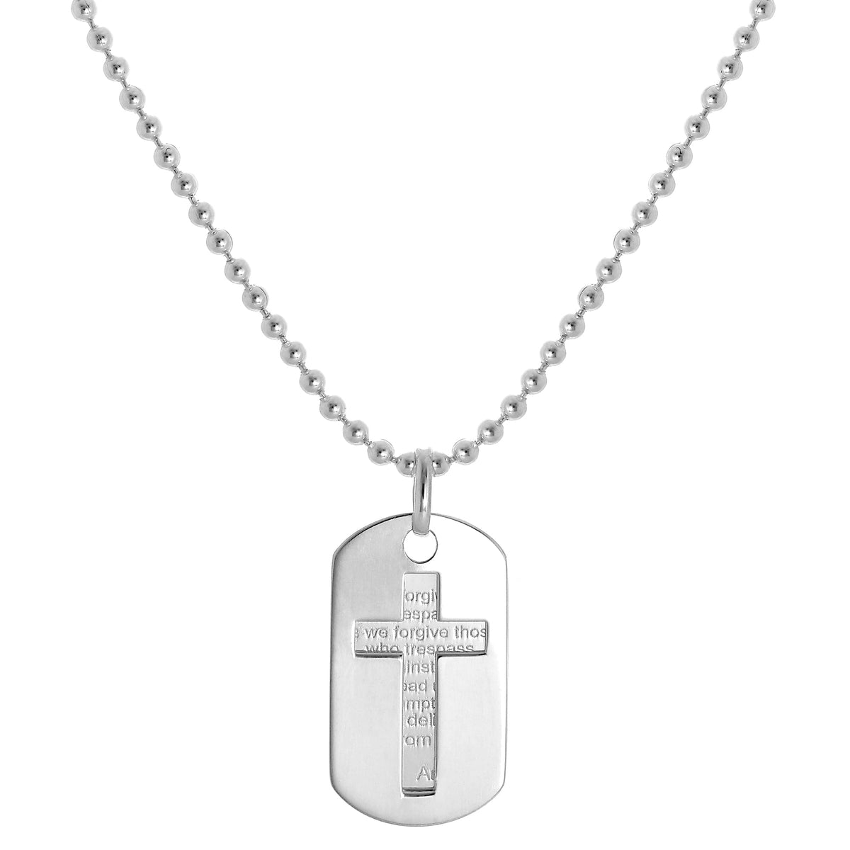 Collier avec pendentif en argent sterling, Notre Père et croix découpée, plaque d'identité militaire
