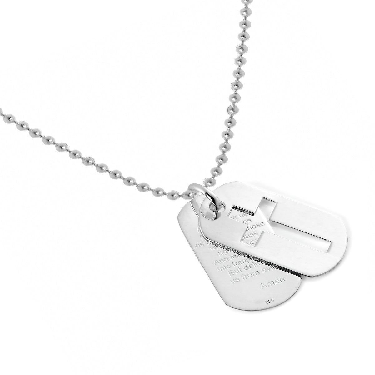 Collier avec pendentif en argent sterling, Notre Père et croix découpée, plaque d'identité militaire