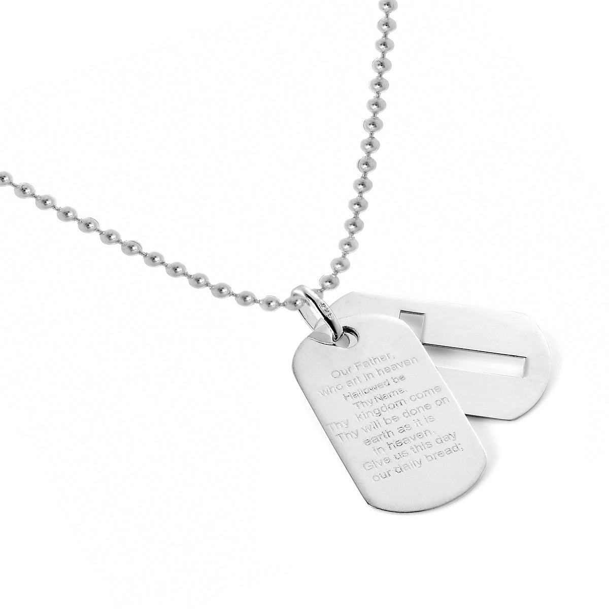 Collier avec pendentif en argent sterling, Notre Père et croix découpée, plaque d'identité militaire