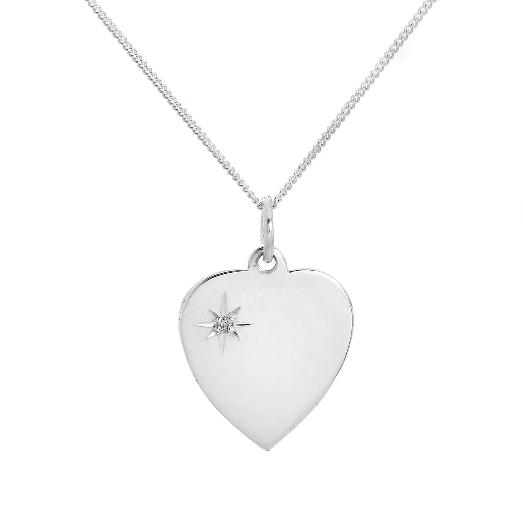 Collier pendentif cœur gravable en argent sterling et diamants