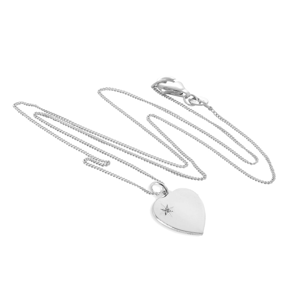 Collier pendentif cœur gravable en argent sterling et diamants