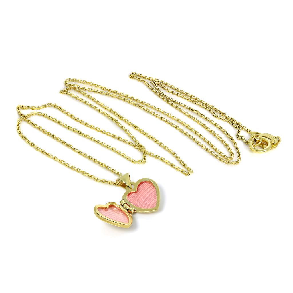 Petit médaillon en forme de cœur gravé en or 9 carats sur chaîne