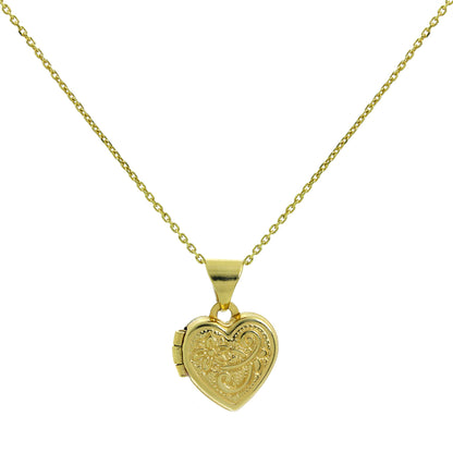 Petit médaillon en forme de cœur gravé en or 9 carats sur chaîne