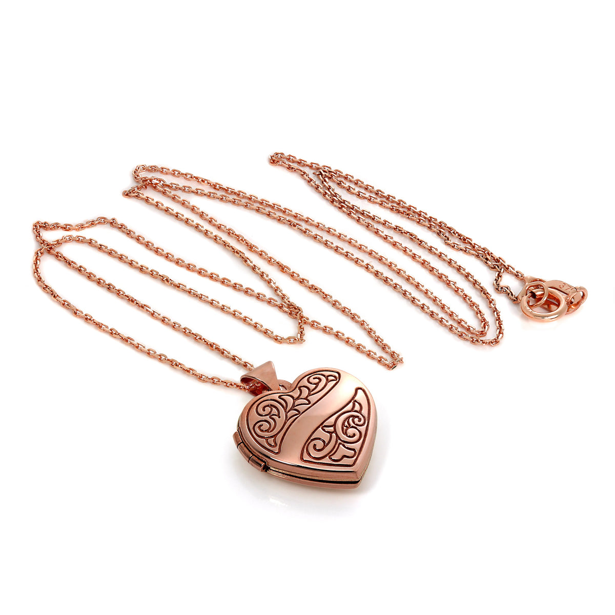 Médaillon cœur gravé en or rose 9 carats sur chaîne