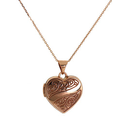 Médaillon cœur gravé en or rose 9 carats sur chaîne