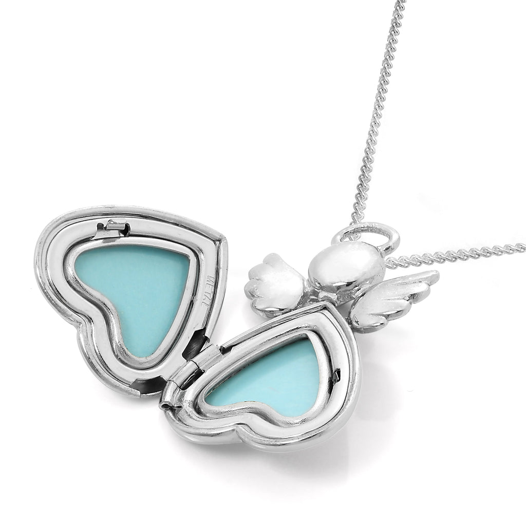 Médaillon en forme de cœur d'ange en argent sterling et diamant sur chaîne