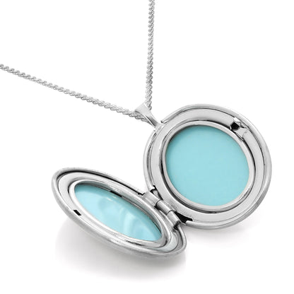 Médaillon ovale en argent sterling brossé avec pendentif en forme de rose sur chaîne