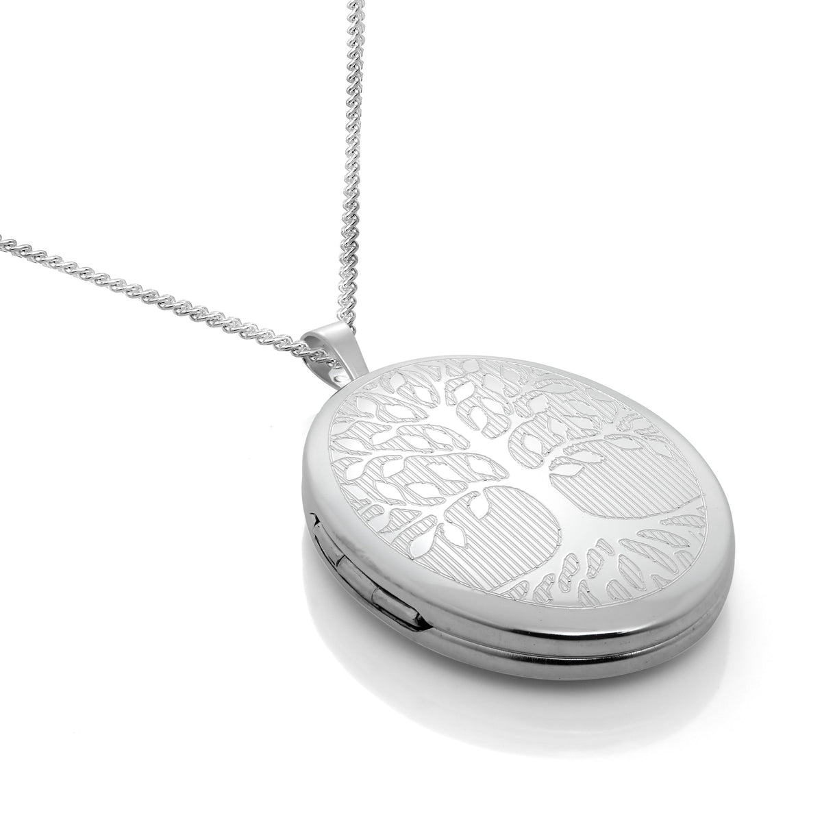 Médaillon ovale en argent sterling gravé arbre de vie sur chaîne