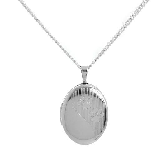 Médaillon ovale en argent sterling avec empreinte de patte d'animal sur chaîne