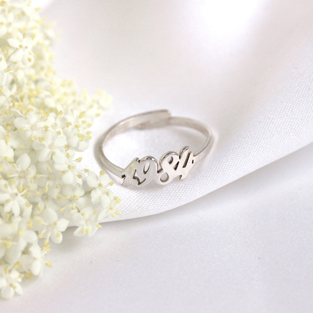 Bague ajustable personnalisée en argent sterling avec année
