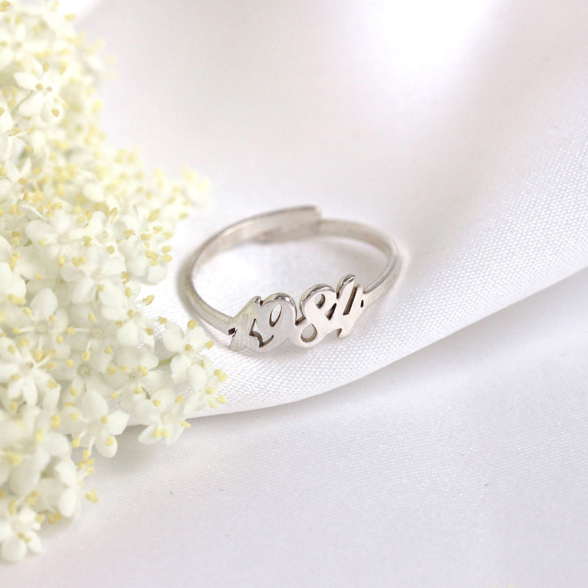 Bague ajustable personnalisée en argent sterling avec année