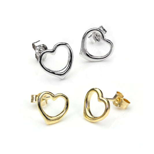 Ensemble de boucles d'oreilles à tige en or mixte 9 carats avec cœur ouvert