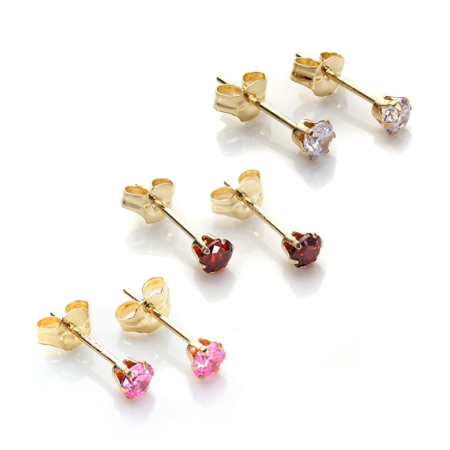 Ensemble de boucles d'oreilles à tige en or 9 carats et cristal de 3 mm