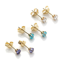 Ensemble de boucles d'oreilles à tige en or 9 carats et cristal de 3 mm