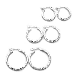 Ensemble de boucles d'oreilles créoles en argent sterling à motifs taille diamant