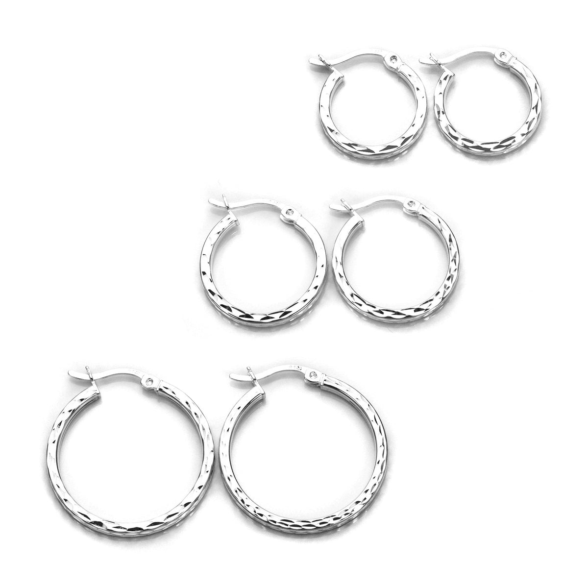 Ensemble de boucles d'oreilles créoles en argent sterling à motifs taille diamant