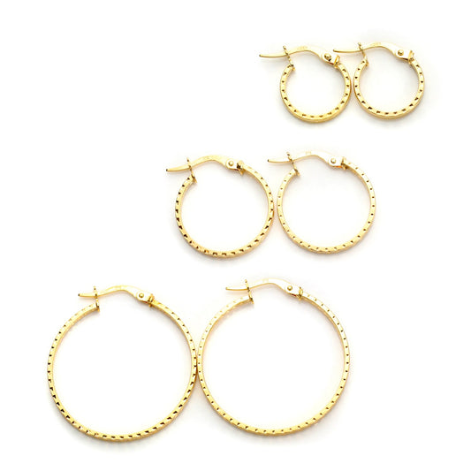 Ensemble de boucles d'oreilles créoles à motifs en or 9 carats avec diamants taillés