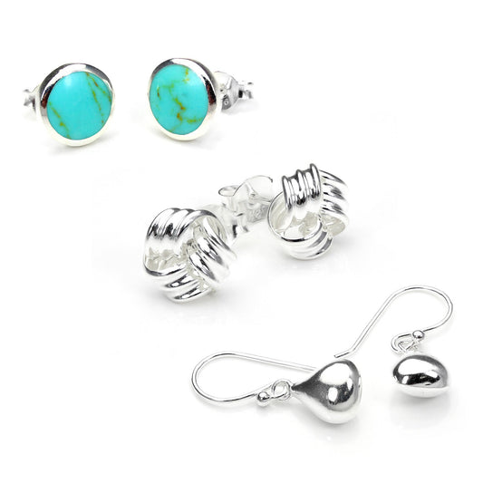Ensemble de boucles d'oreilles pendantes et à clous en argent sterling