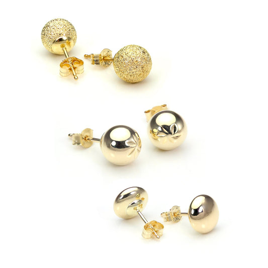 Ensemble de boucles d'oreilles à tige de luxe en or 9 carats de 6 mm