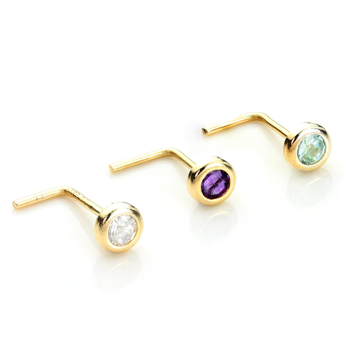Ensemble de piercings de nez ronds en or 9 carats et cristal