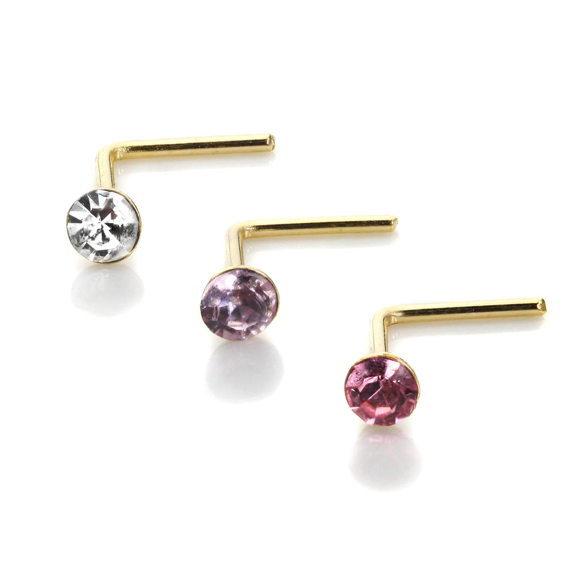 Ensemble de clous de nez ronds en or 9 carats et cristal de 2 mm
