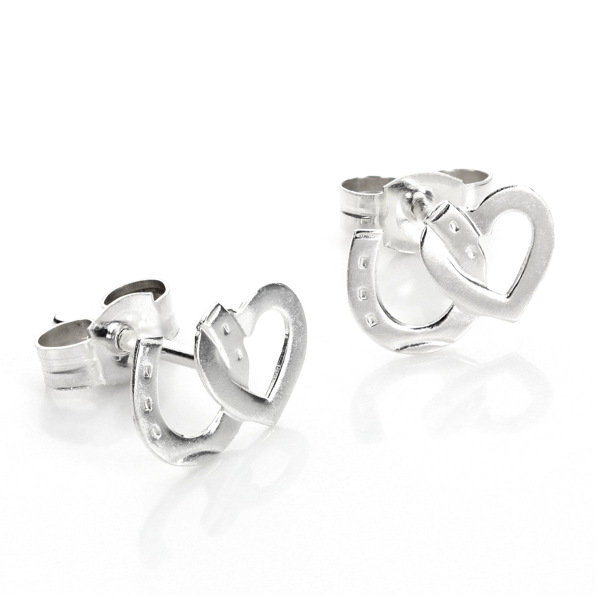 Boucles d'oreilles à tige en argent sterling en forme de cœur et de fer à cheval