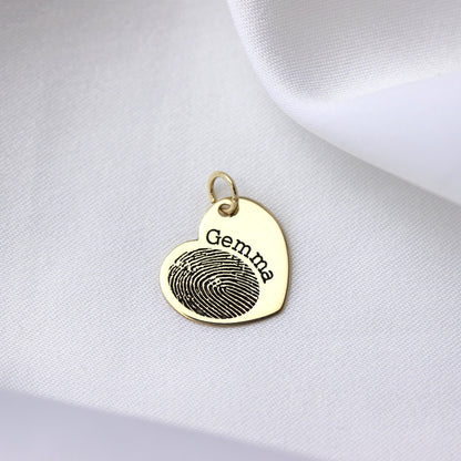 Breloque personnalisée en forme de cœur avec empreinte digitale en or 9 carats