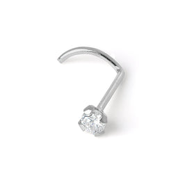 Vis de nez en or blanc 9 carats et cristal CZ rond transparent de 2 mm