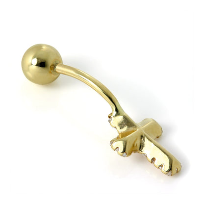 Piercing de nombril en or 9 carats avec croix en cristal CZ transparent