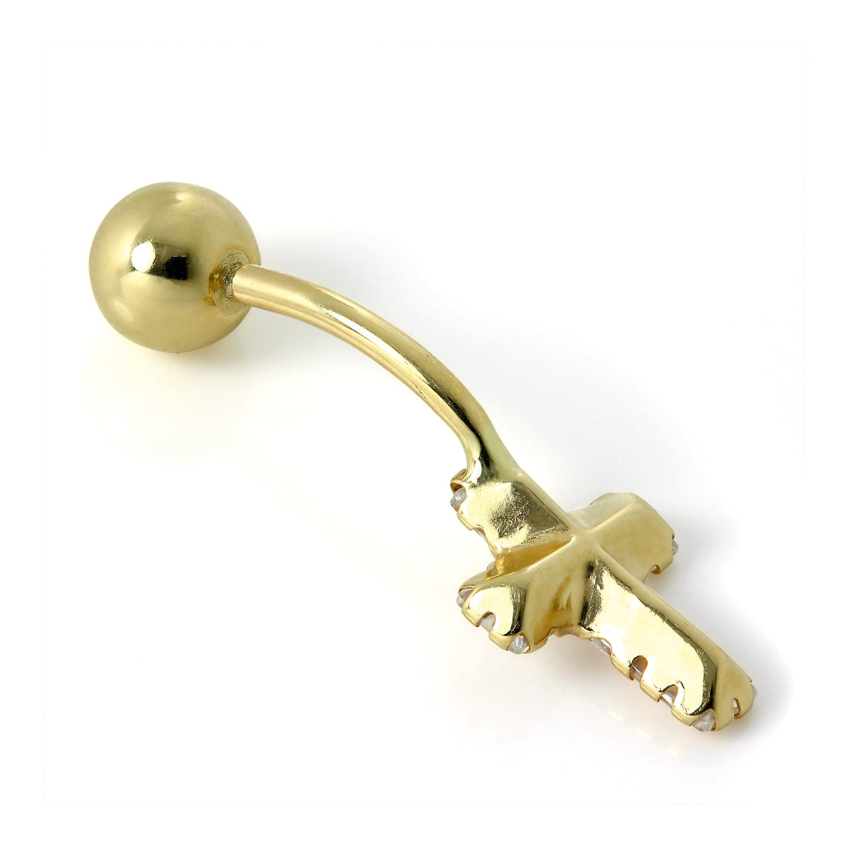 Piercing de nombril en or 9 carats avec croix en cristal CZ transparent