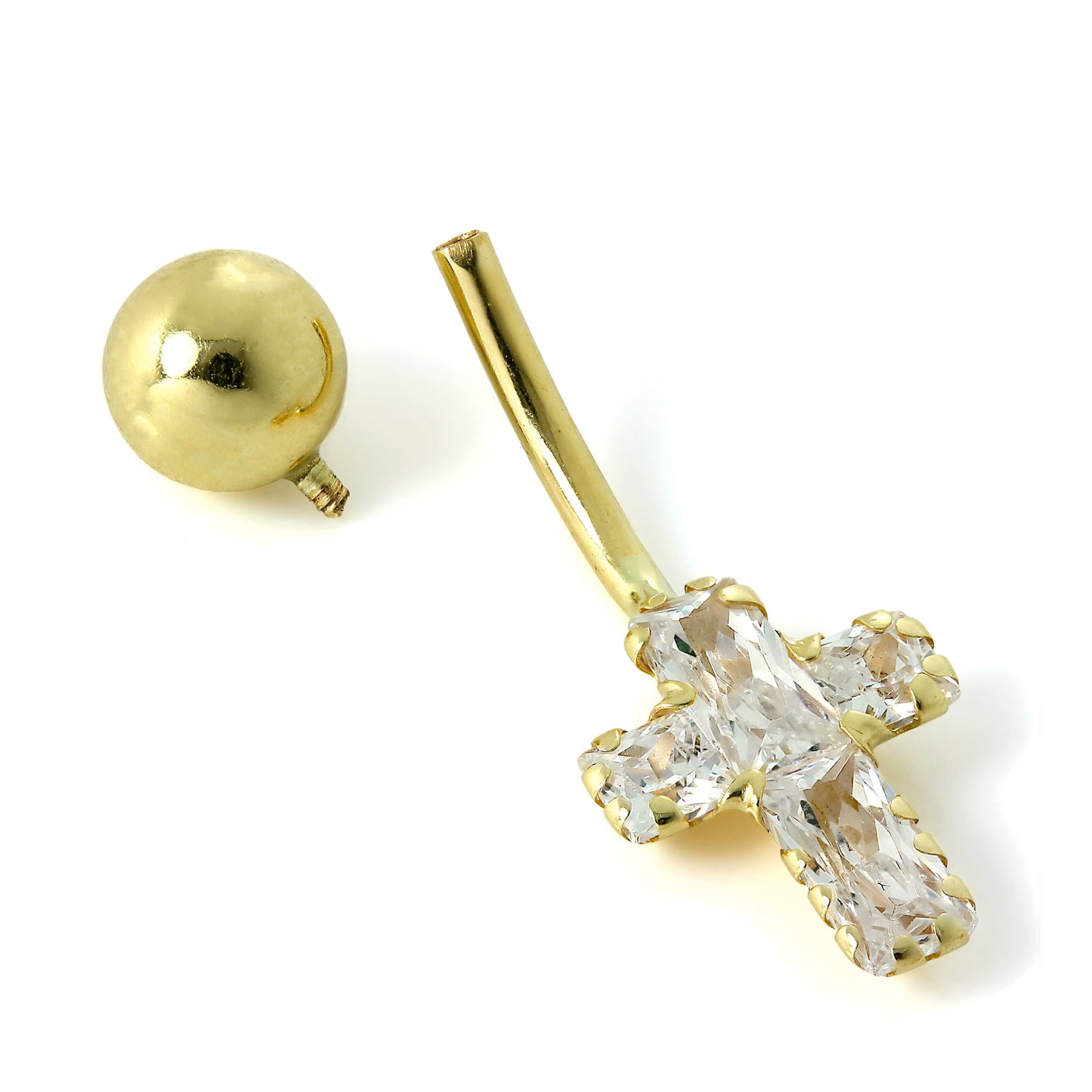 Piercing de nombril en or 9 carats avec croix en cristal CZ transparent