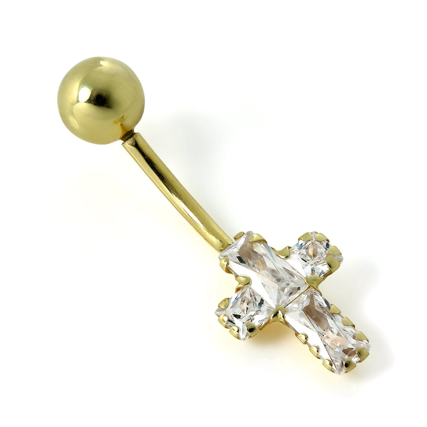 Piercing de nombril en or 9 carats avec croix en cristal CZ transparent