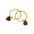 Boucles d'oreilles créoles en or 9 carats et cristal CZ violet en forme de cœur