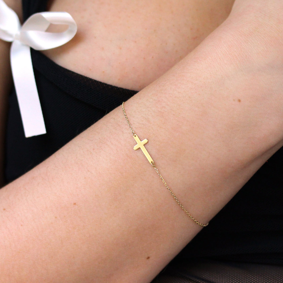 Bracelet croix en or 9 carats 14 cm 16 cm 18 cm