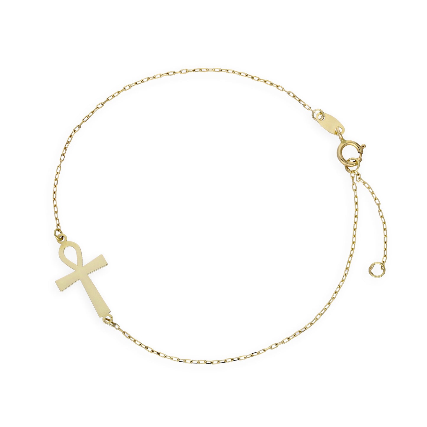 Bracelet Ankh en or 9 carats de 16,5 cm avec rallonge de 2,5 cm